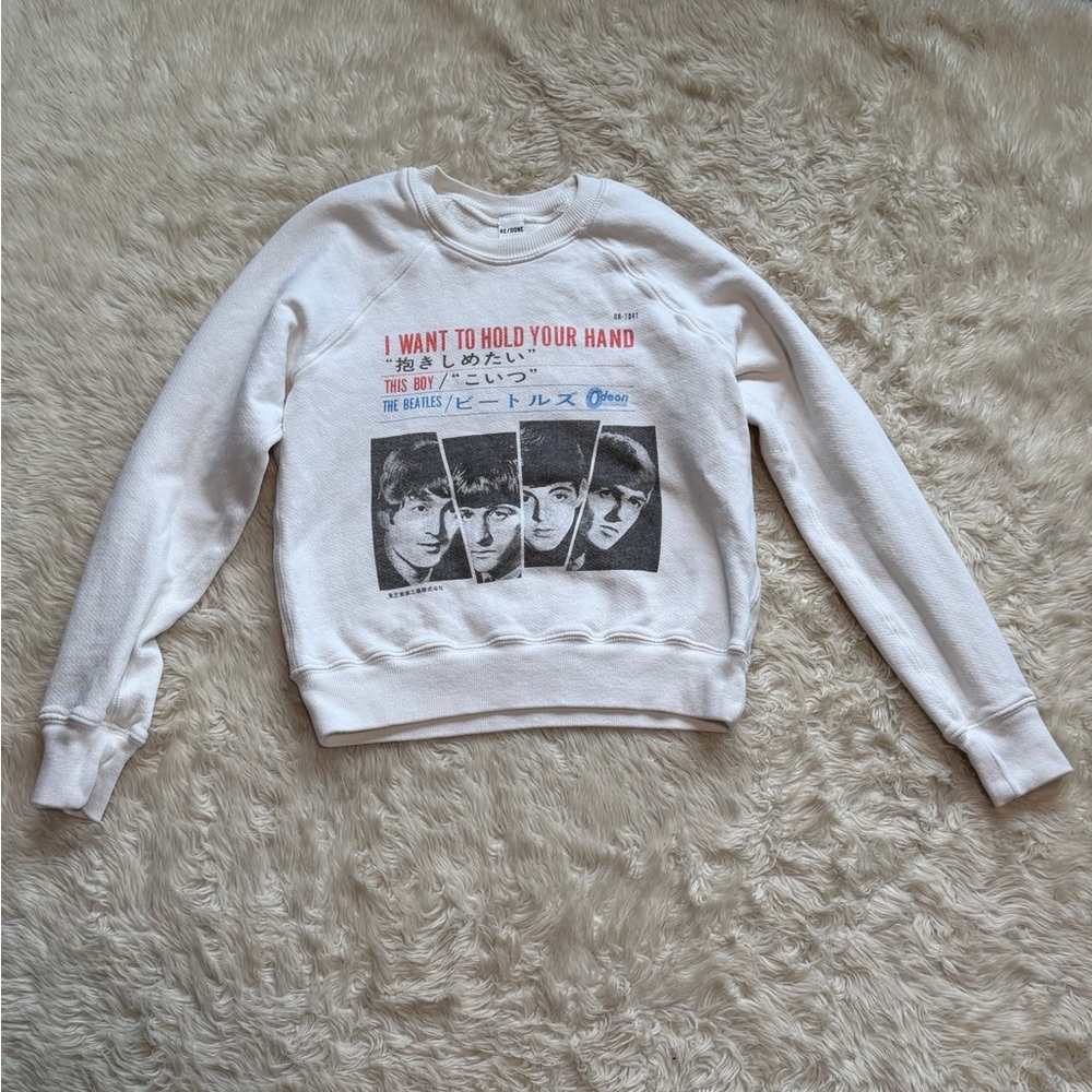 Re/Done Beatles I Want to Hold Your Hand Classic Raglan Crewneck Sweatshirt